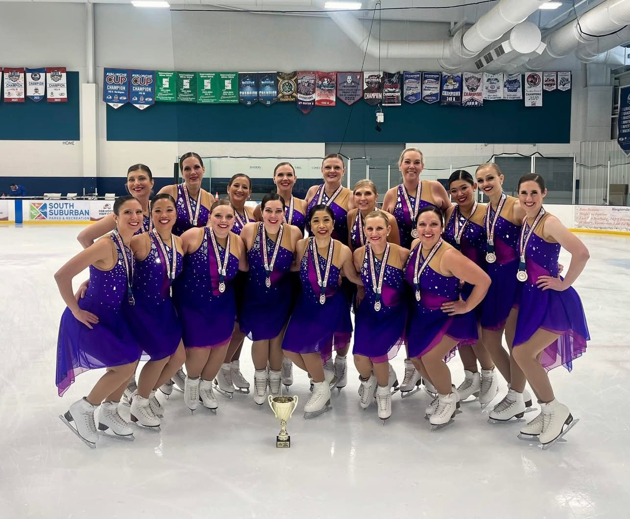 Skaters in 1980s costumes